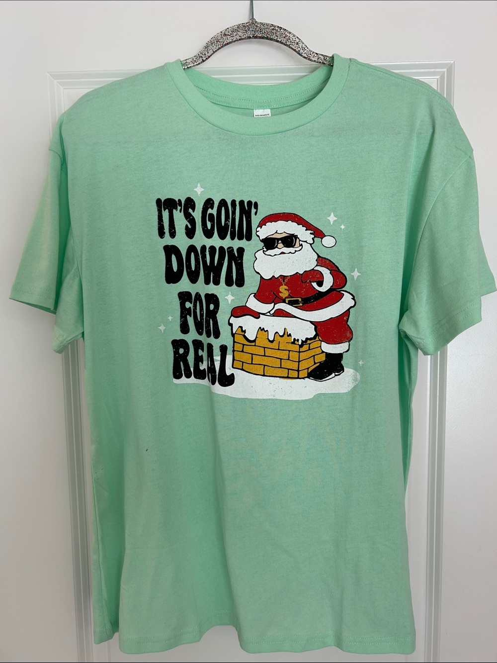 Unbranded Mint Green Short Sleeve Santa Graphic Tee